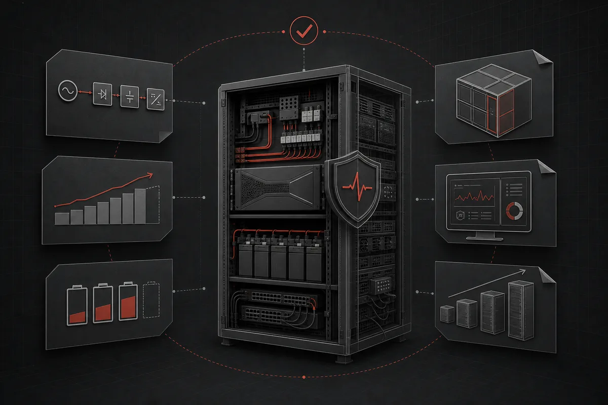 How to Choose a Lithium UPS for Your Data Center — conceptual engineering illustration